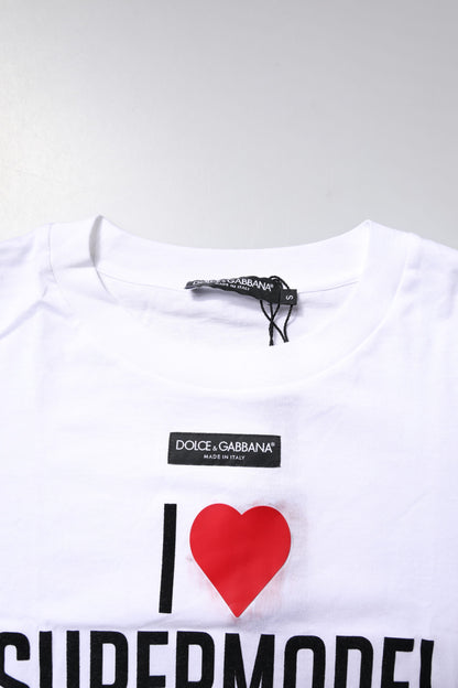 Dolce &amp; Gabbana – Weißes bedrucktes Baumwoll-T-Shirt mit Rundhalsausschnitt