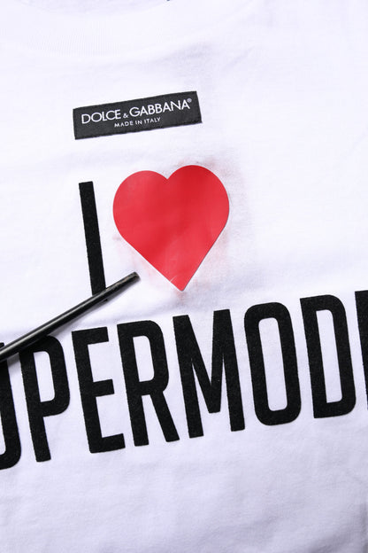 Dolce &amp; Gabbana – Weißes bedrucktes Baumwoll-T-Shirt mit Rundhalsausschnitt