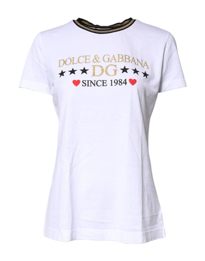 Dolce &amp; Gabbana – Weißes bedrucktes Baumwoll-T-Shirt mit Rundhalsausschnitt