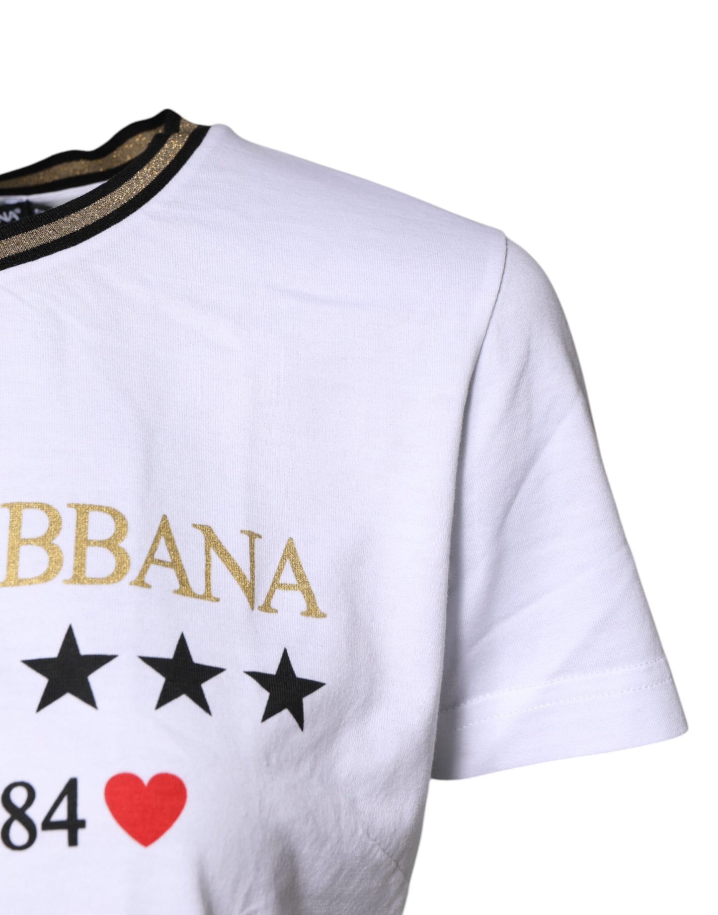 Dolce &amp; Gabbana – Weißes bedrucktes Baumwoll-T-Shirt mit Rundhalsausschnitt