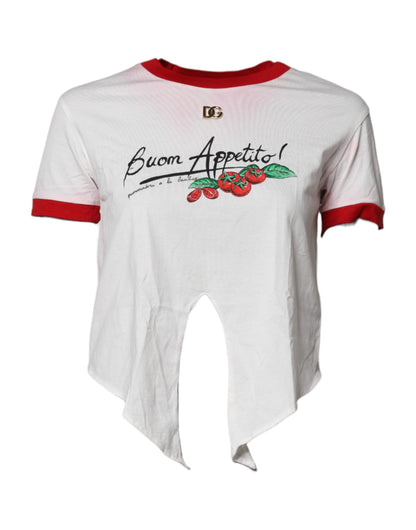 Dolce &amp; Gabbana – Weißes, bedrucktes Crop-Top mit Rundhalsausschnitt