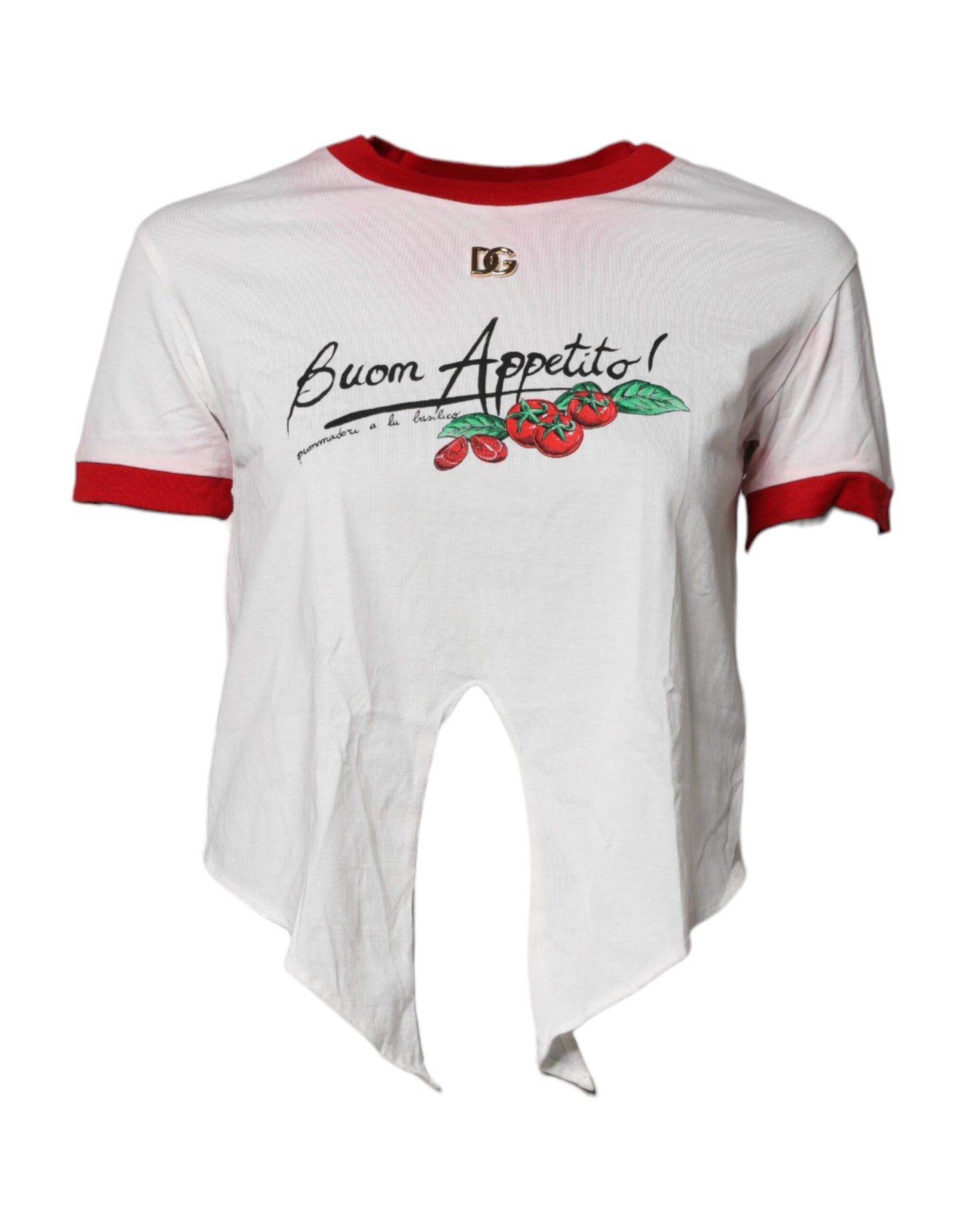 Dolce &amp; Gabbana – Weißes, bedrucktes Crop-Top mit Rundhalsausschnitt