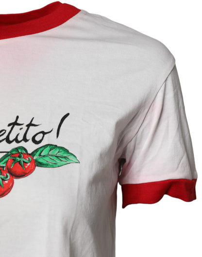 Dolce &amp; Gabbana – Weißes, bedrucktes Crop-Top mit Rundhalsausschnitt