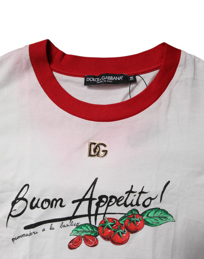 Dolce &amp; Gabbana – Weißes, bedrucktes Crop-Top mit Rundhalsausschnitt