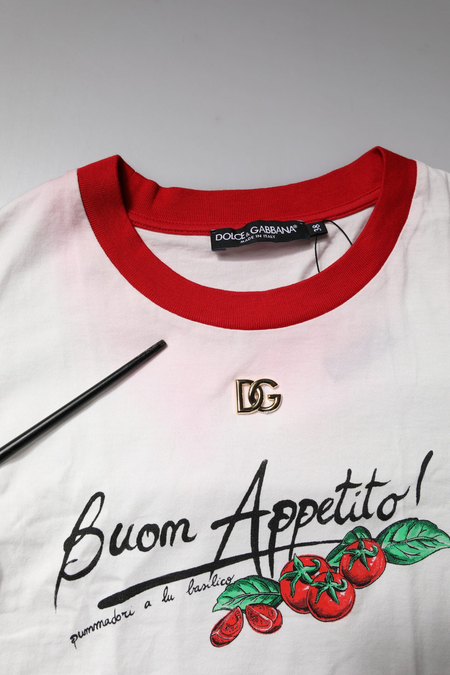 Dolce &amp; Gabbana – Weißes, bedrucktes Crop-Top mit Rundhalsausschnitt