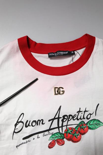 Dolce &amp; Gabbana – Weißes, bedrucktes Crop-Top mit Rundhalsausschnitt