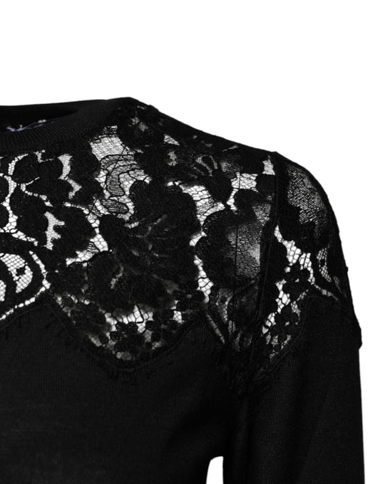 Dolce &amp; Gabbana – Schwarze Bluse mit Blumenspitze und langen Ärmeln