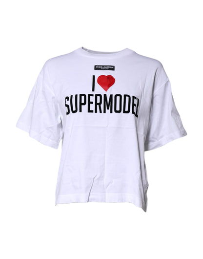 Dolce &amp; Gabbana – Weißes bedrucktes Baumwoll-T-Shirt mit Rundhalsausschnitt