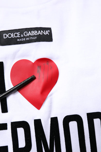Dolce &amp; Gabbana – Weißes bedrucktes Baumwoll-T-Shirt mit Rundhalsausschnitt