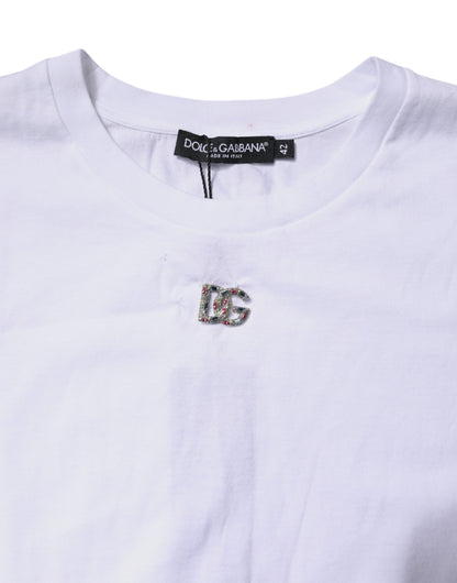 Dolce &amp; Gabbana Weißes ärmelloses Tanktop aus Baumwolle mit Rundhalsausschnitt