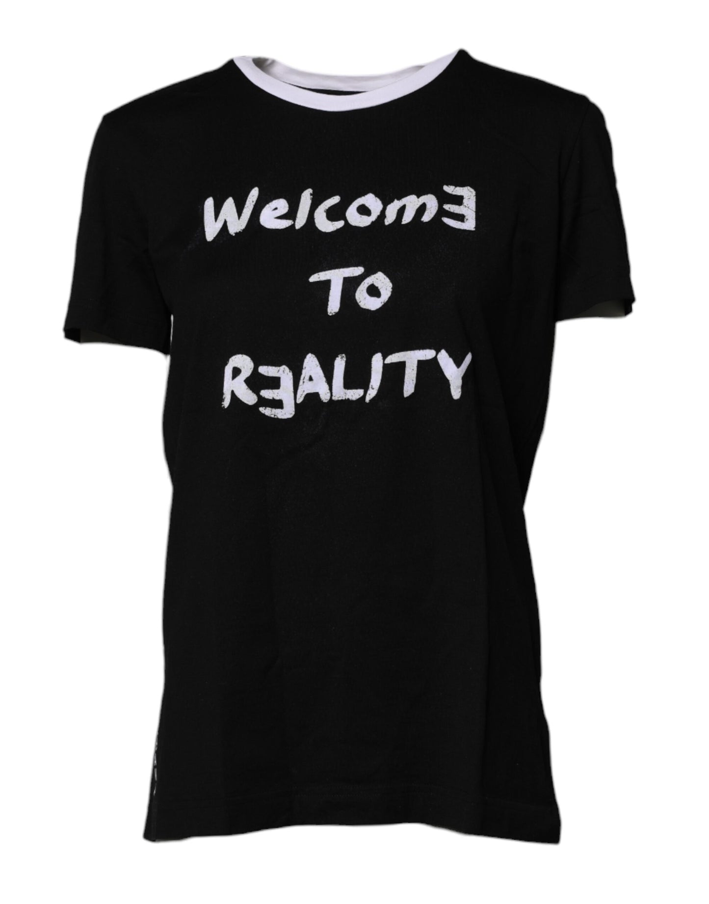 Dolce &amp; Gabbana Schwarzes bedrucktes Baumwoll-T-Shirt mit Rundhalsausschnitt