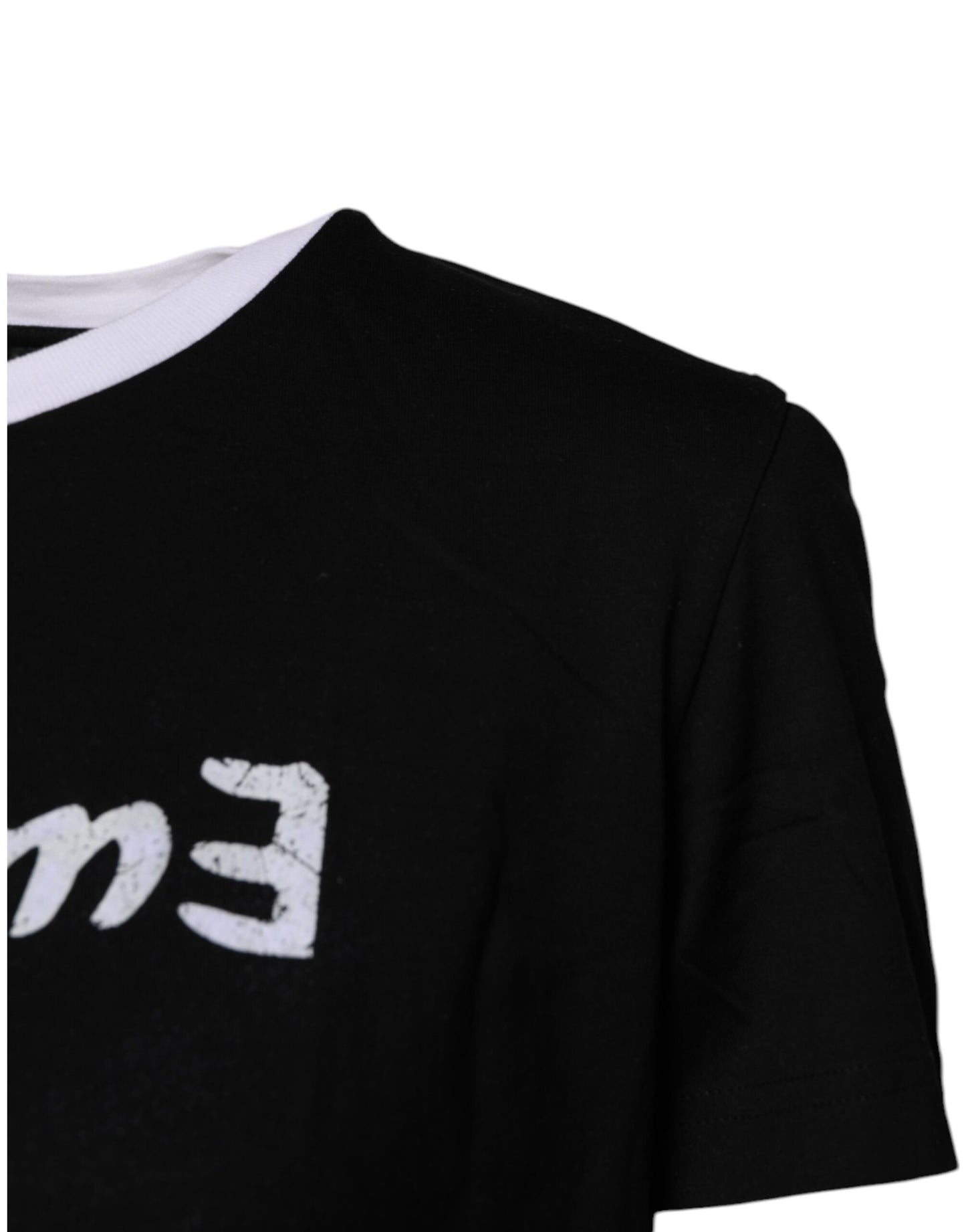 Dolce &amp; Gabbana Schwarzes bedrucktes Baumwoll-T-Shirt mit Rundhalsausschnitt