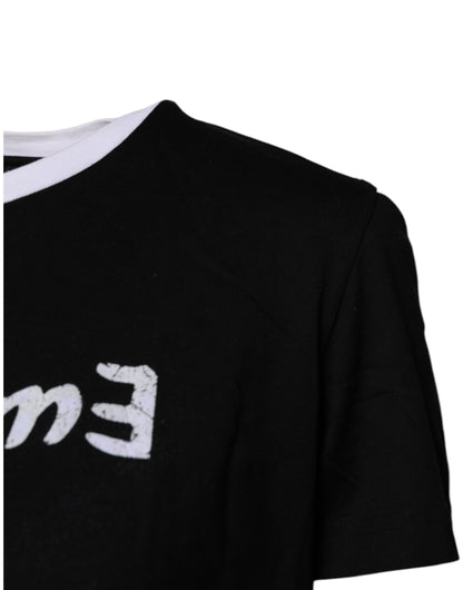Dolce &amp; Gabbana Schwarzes bedrucktes Baumwoll-T-Shirt mit Rundhalsausschnitt