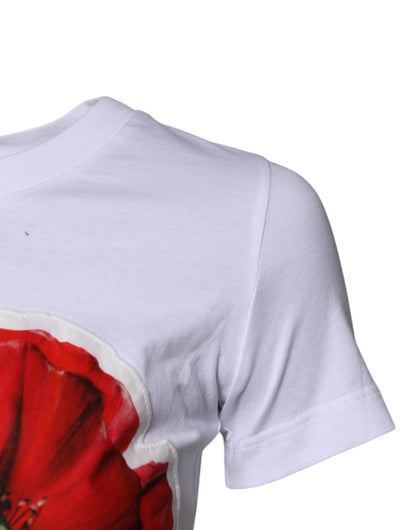 Dolce &amp; Gabbana – Weißes Baumwoll-T-Shirt mit Rundhalsausschnitt und Blumendruck