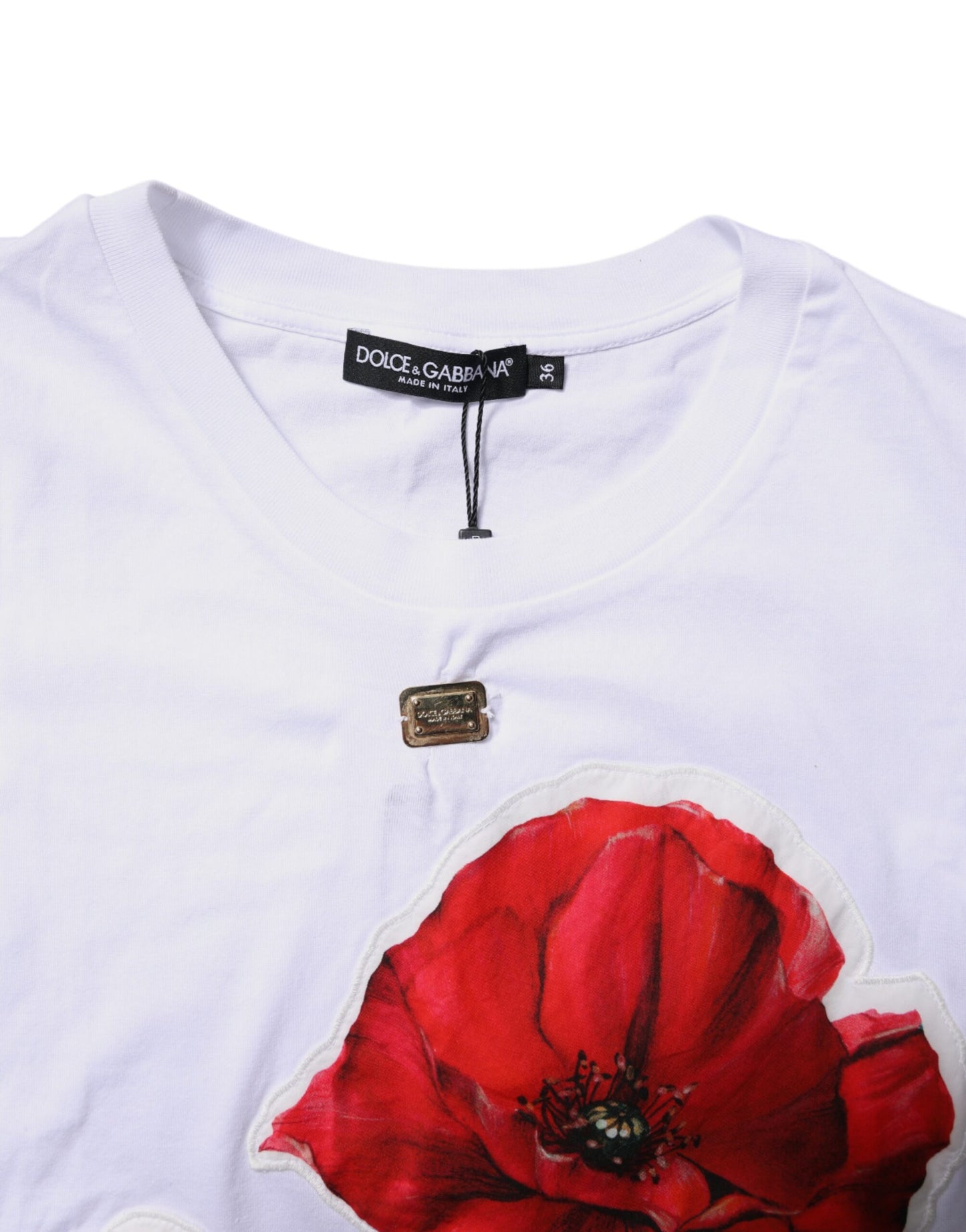 Dolce &amp; Gabbana – Weißes Baumwoll-T-Shirt mit Rundhalsausschnitt und Blumendruck