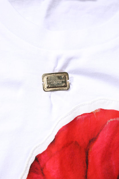 Dolce &amp; Gabbana – Weißes Baumwoll-T-Shirt mit Rundhalsausschnitt und Blumendruck
