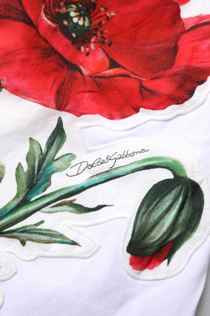 Dolce &amp; Gabbana – Weißes Baumwoll-T-Shirt mit Rundhalsausschnitt und Blumendruck