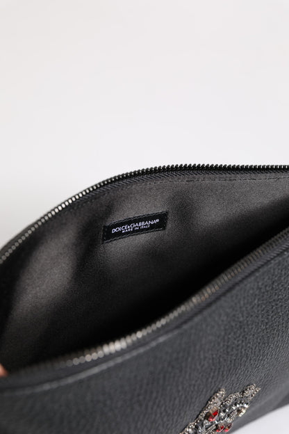 Dolce &amp; Gabbana – Clutch aus schwarzem Kalbsleder mit Kronenverzierung