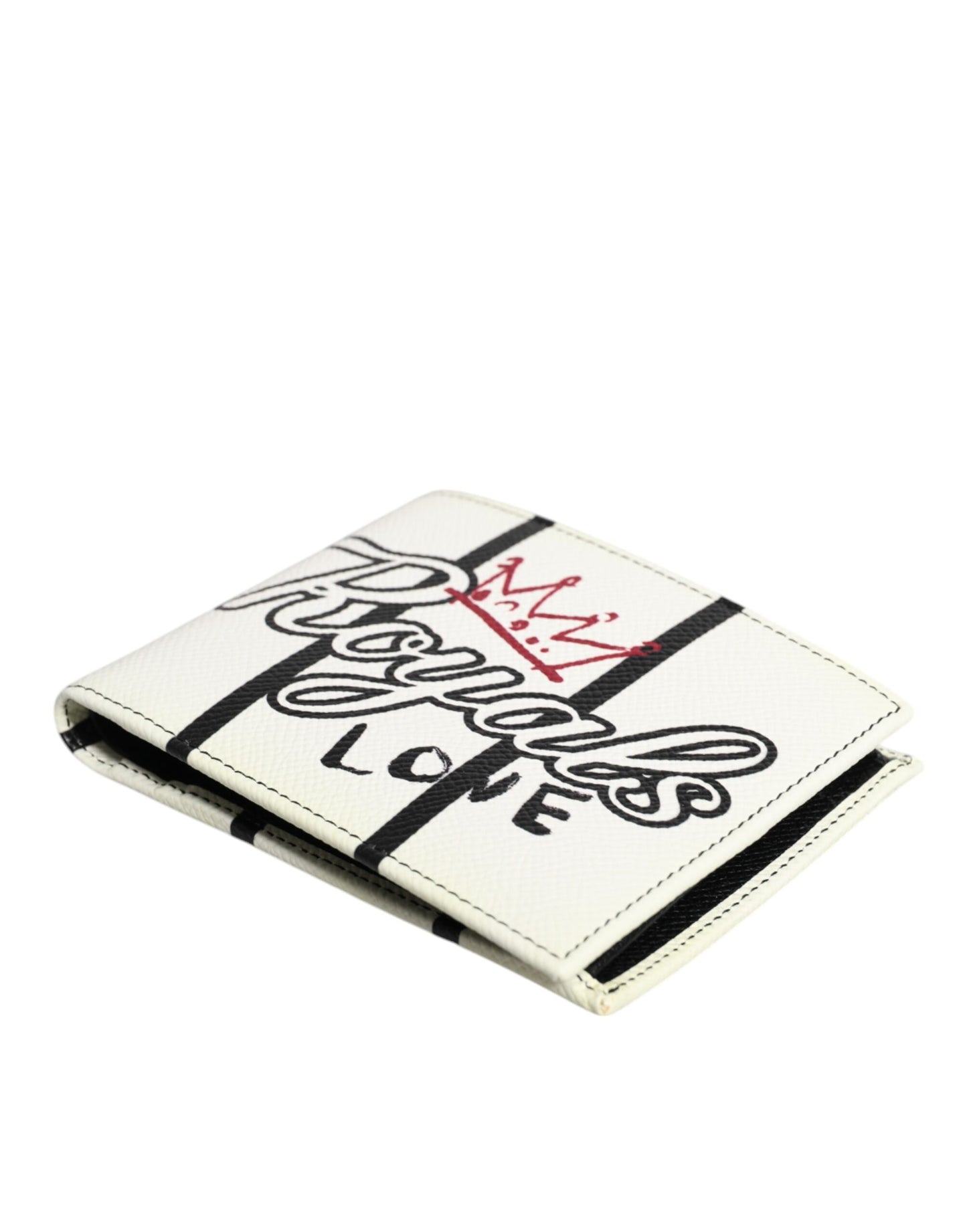 Dolce &amp; Gabbana – DG Crown Royals – Zweifach gefaltete Kartenetui-Geldbörse aus weißem Leder