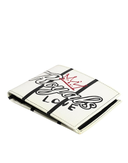 Dolce &amp; Gabbana – DG Crown Royals – Zweifach gefaltete Kartenetui-Geldbörse aus weißem Leder