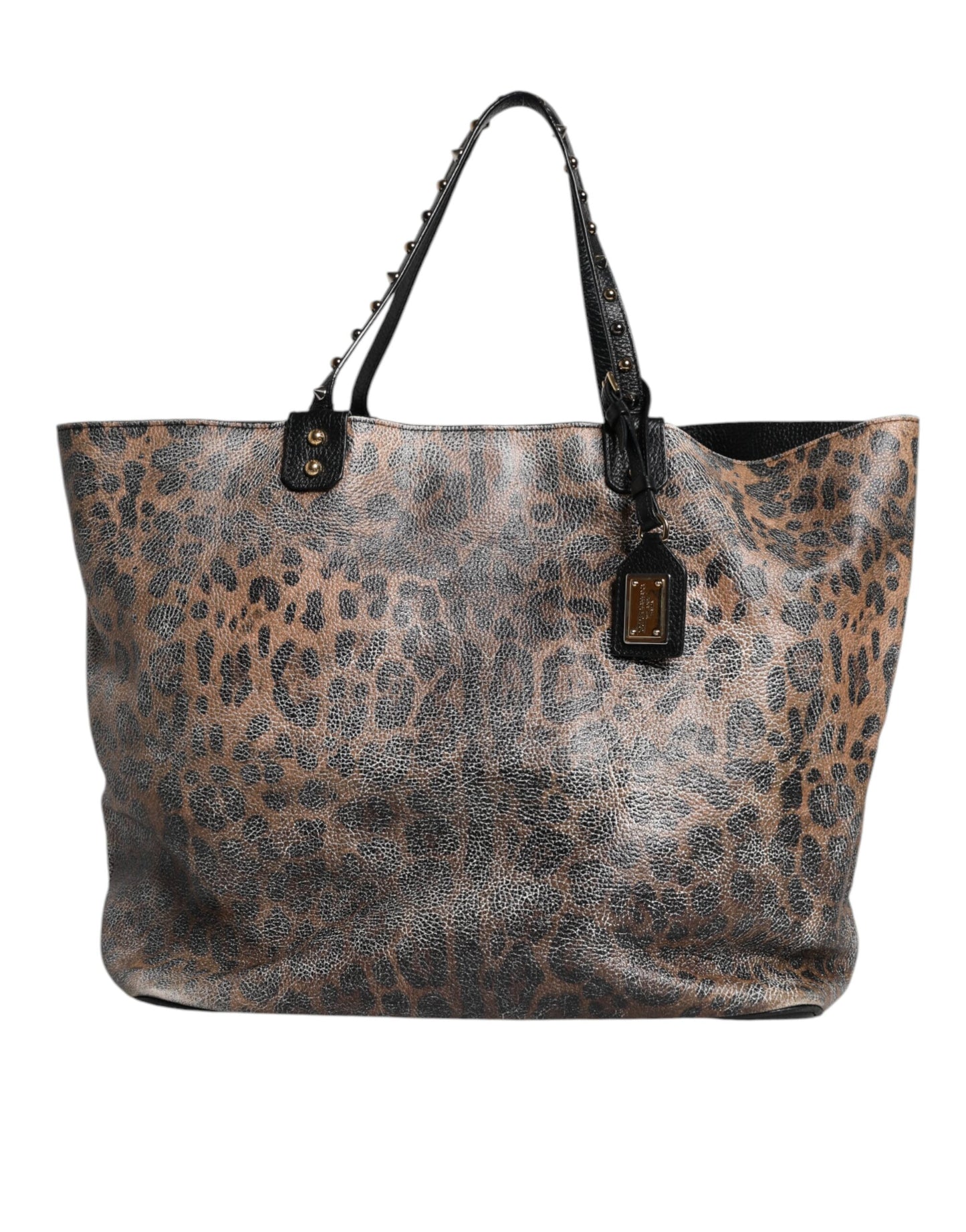 Dolce &amp; Gabbana Braune BEATRICE-Tragetasche aus Leder mit Logo-Plakette und Leopardenmuster
