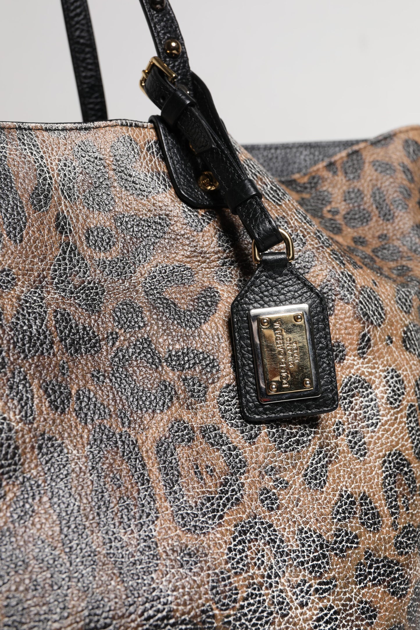Dolce &amp; Gabbana Braune BEATRICE-Tragetasche aus Leder mit Logo-Plakette und Leopardenmuster