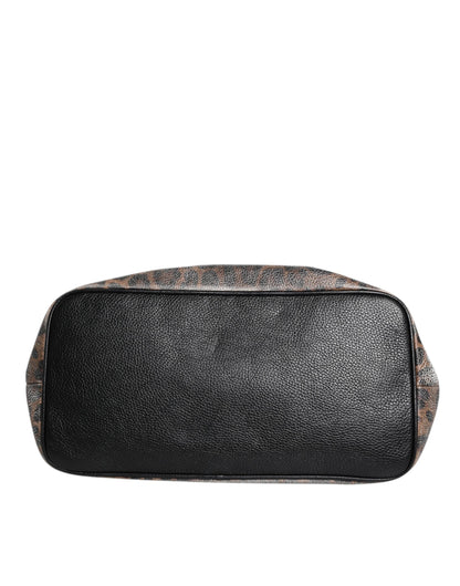Dolce &amp; Gabbana Braune BEATRICE-Tragetasche aus Leder mit Logo-Plakette und Leopardenmuster