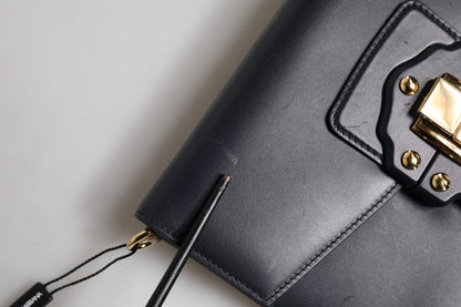 Dolce & Gabbana Black Leather Logo Gold Crossbody Purse Bag