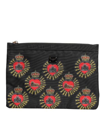 Dolce &amp; Gabbana – Clutch-Tasche „Sacred Heart“ aus Nylon in Schwarz und Rot