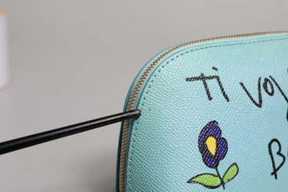 Dolce &amp; Gabbana Hellblaue Lederhandtasche Clutch Mini Geldbörse Beuteltasche