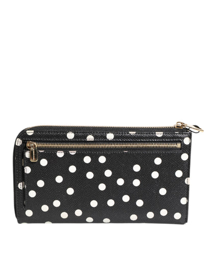 Dolce & Gabbana Black White Dotted Leather Zip Around Continental Wallet