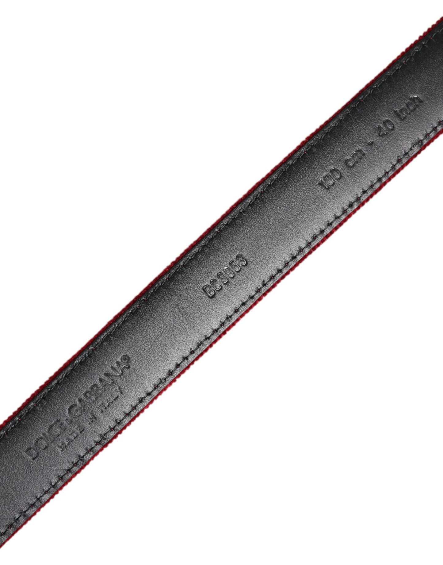 Dolce &amp; Gabbana – Roter Samtgürtel mit schwarzer Metallschnalle und Logo