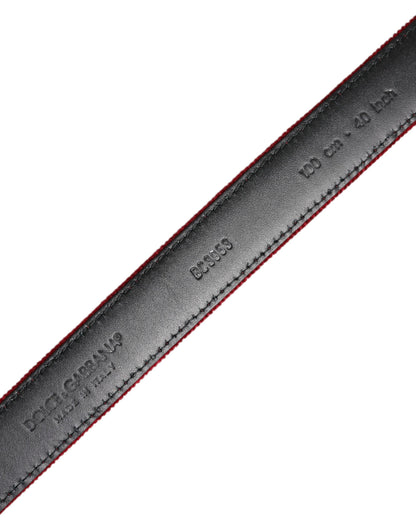 Dolce &amp; Gabbana – Roter Samtgürtel mit schwarzer Metallschnalle und Logo