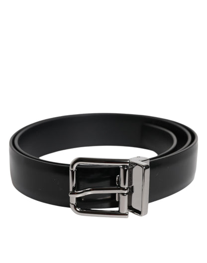Dolce & Gabbana Black Shiny Leather Silver Metal Buckle Belt