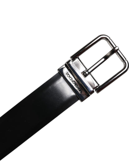 Dolce & Gabbana Black Shiny Leather Silver Metal Buckle Belt