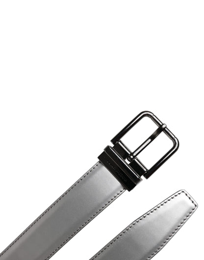 Dolce &amp; Gabbana Silberner Ledergürtel mit klassischer Metall-Logoschnalle