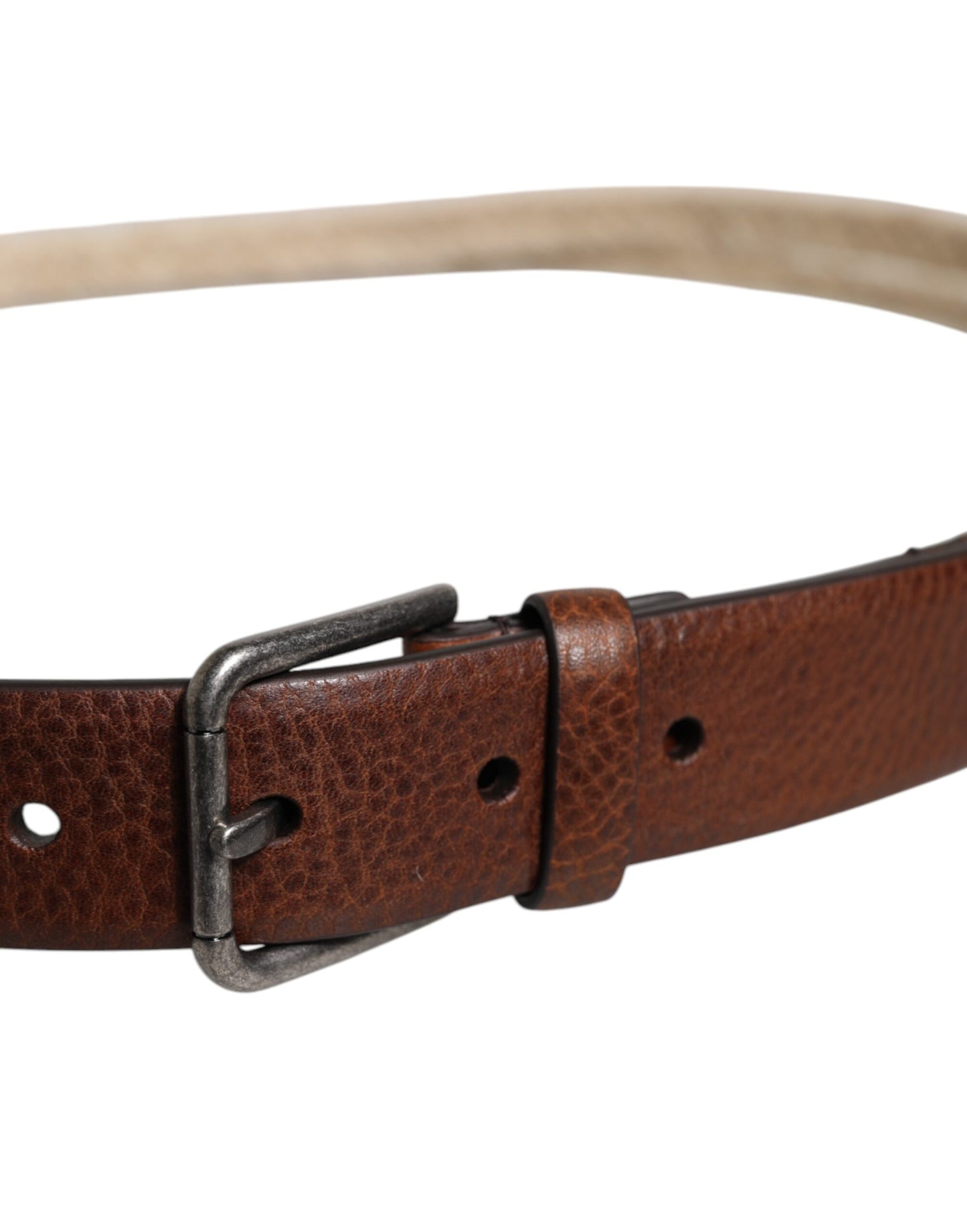 Dolce &amp; Gabbana – Brauner Juteledergürtel mit gewebter Metallschnalle