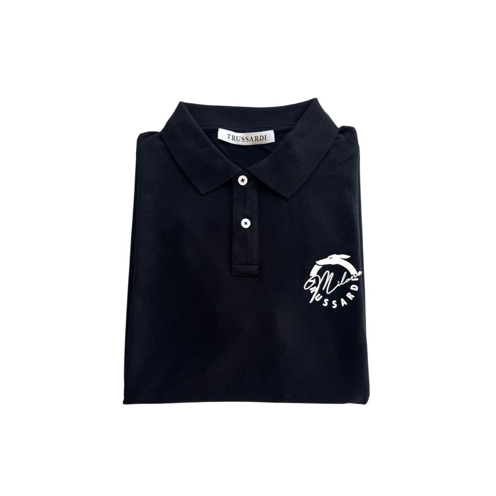 Trussardi Beachwear Schwarzes Poloshirt aus Baumwolle für Herren