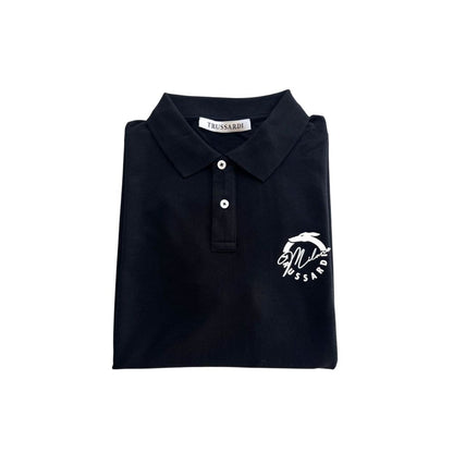 Trussardi Beachwear Schwarzes Poloshirt aus Baumwolle für Herren