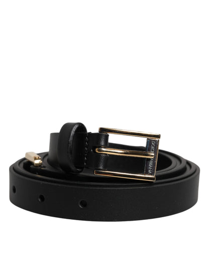 Dolce &amp; Gabbana – Klassischer Gürtel aus schwarzem Kalbsleder mit Metall-Logoschnalle
