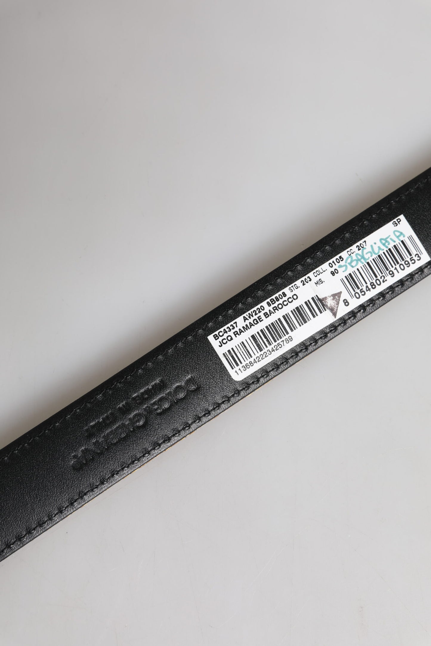 Dolce &amp; Gabbana – Goldfarbener Jacquard-Gürtel aus Leder mit silberner Metallschnalle