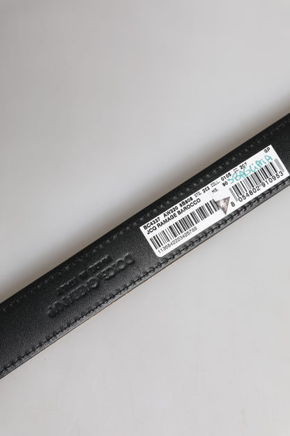 Dolce &amp; Gabbana – Goldfarbener Jacquard-Gürtel aus Leder mit silberner Metallschnalle