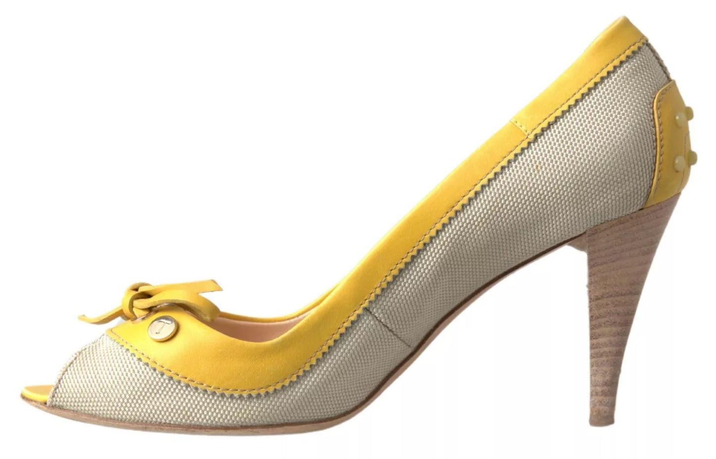 Tod's Yellow Off White Peep Toe Heels Pumps Shoes