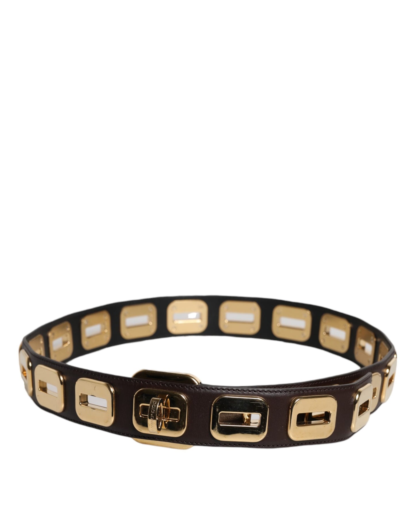 Dolce & Gabbana Dark Brown Leather Gold Rotating Buckle Belt