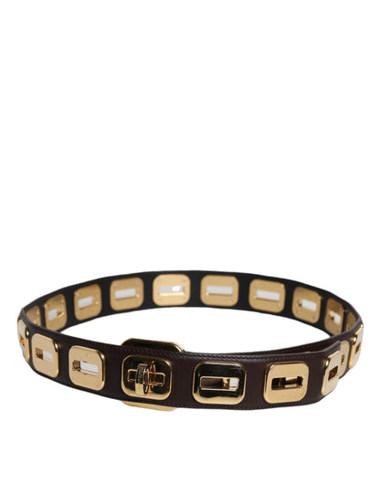 Dolce & Gabbana Dark Brown Leather Gold Rotating Buckle Belt