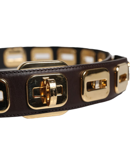 Dolce & Gabbana Dark Brown Leather Gold Rotating Buckle Belt