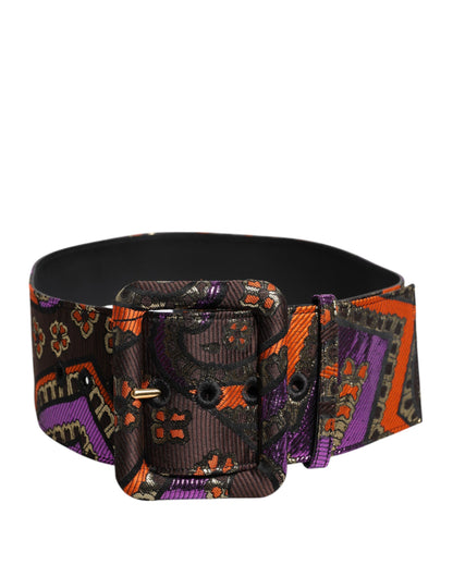 Dolce & Gabbana Multicolor Floral Jacquard Lurex Wide Waist Buckle Belt