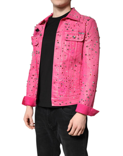 Dolce &amp; Gabbana – Jeansjacke aus Baumwolle mit rosa Kristallverzierung
