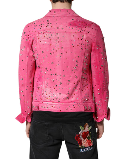 Dolce &amp; Gabbana – Jeansjacke aus Baumwolle mit rosa Kristallverzierung