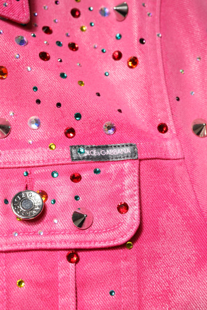 Dolce &amp; Gabbana – Jeansjacke aus Baumwolle mit rosa Kristallverzierung